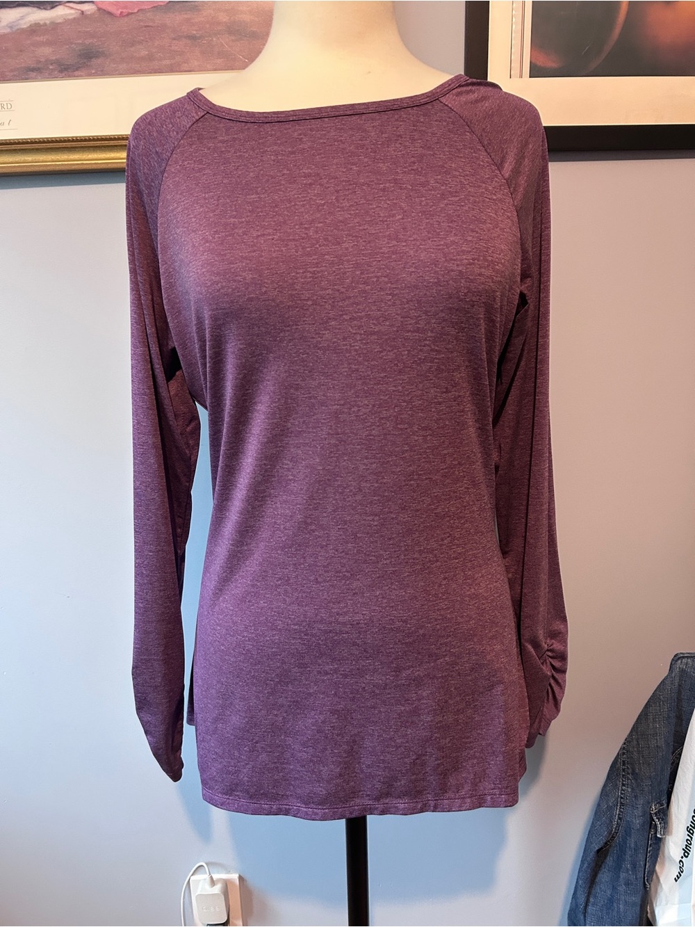 GAIAM Women's Heathered Plum Long Sleeve Boatneck Top